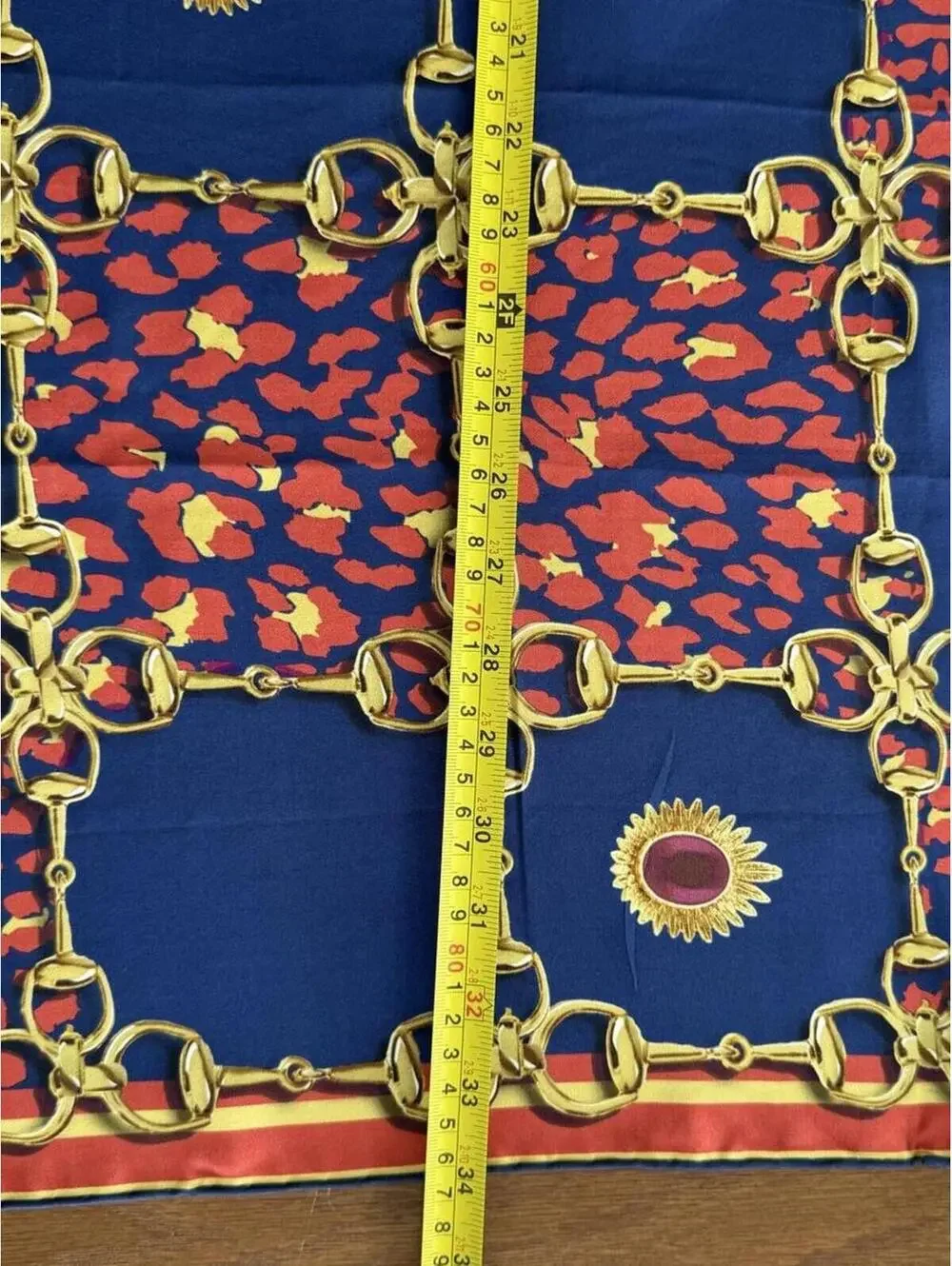 Beymen Silk Horsebit Print Square‎ Scarf Blue Red Gold Made in Turkey